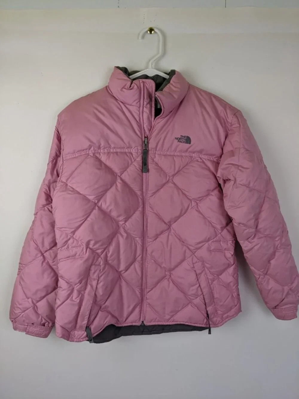 The North Face Pink Diamond Quilted Puffer Jacket Goose Down Girls Size L/XL